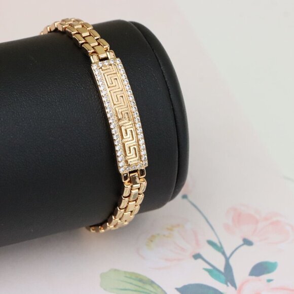 "Rose Gold Bracelet with Greek Key Design and Crystal Border, XPBL0950 - Picture 8 of 12